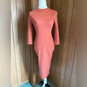 Lulus Connelly Ribbed Long Sleeve Bodycon Orange Midi Dress